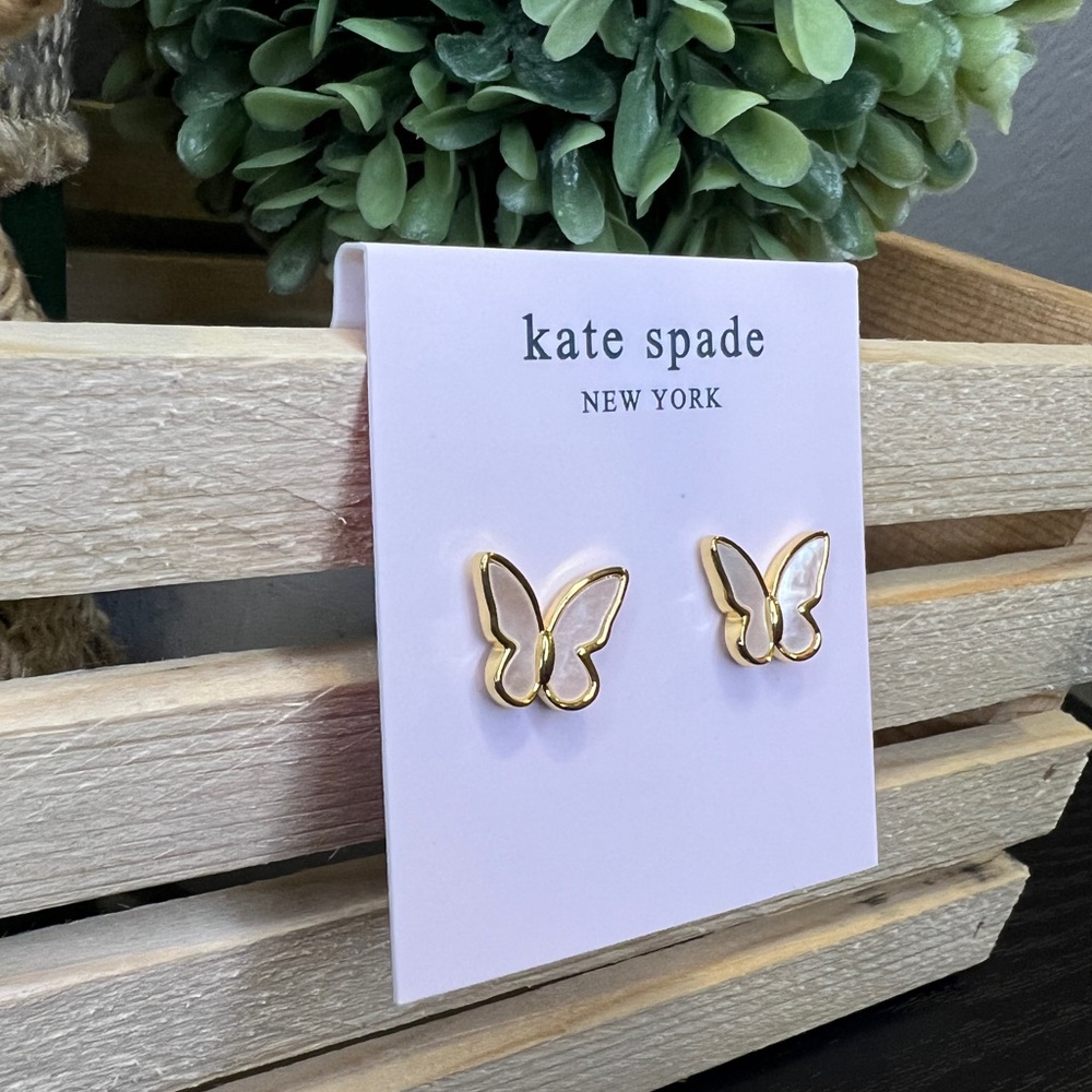 Kate Spade Mother of Pearl Gold Butterfly Earrings - Picture 2 of 4